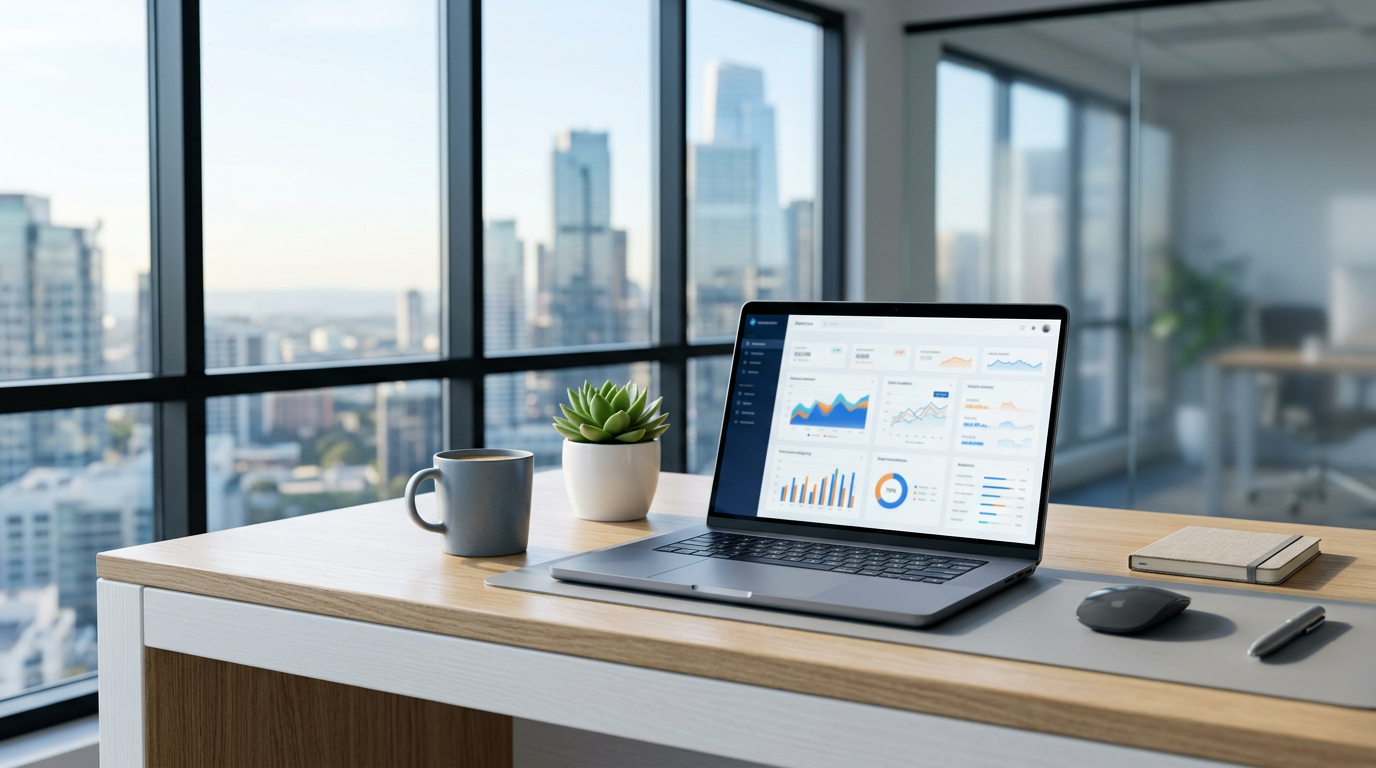 Professional workspace with analytics tools representing InsightMeter