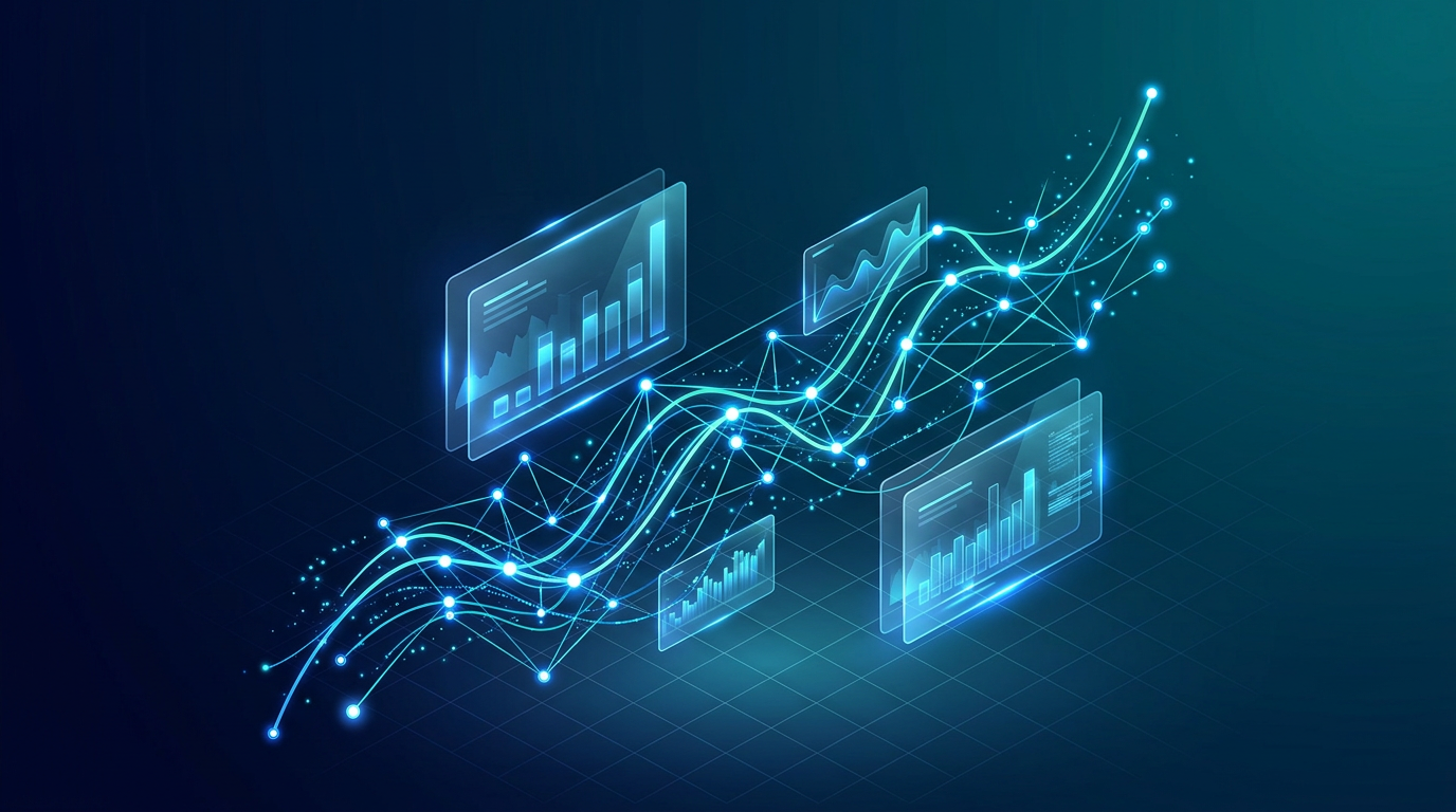 Abstract visualization of connected market intelligence and data flow